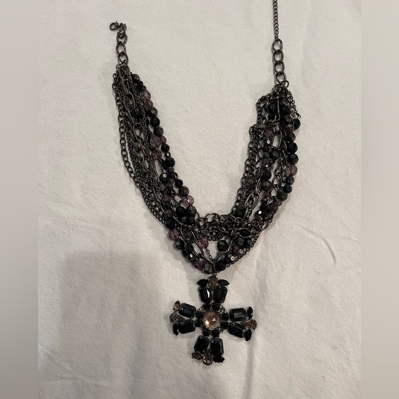 Stunning, dark blue black and purple, multi strand cross neck… - Picture 14 of 17